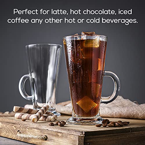 Large 12 oz Irish Coffee Mugs Set of 2 - Clear Lead-Free Glass with Handles for Hot & Cold Beverages
