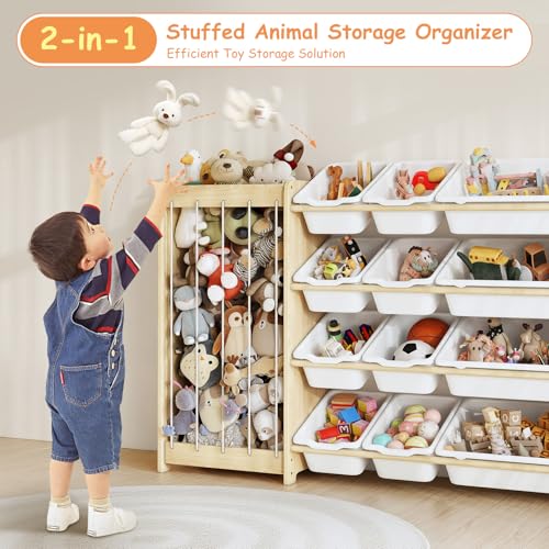 Kids Toy Storage Organizer with 12 Bins & Stuffed Animal Display Rack