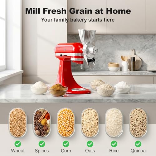All-Metal Grain Mill Attachment for Stand Mixers, 9-Level Adjustable Flour Mill