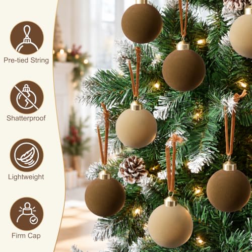 Velvet Christmas Ornaments Set - 16 Pcs, 3.15 Inch, Brown & Khaki