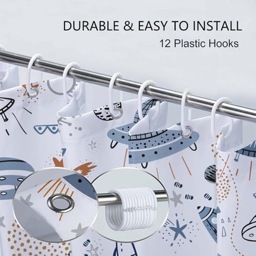 Space Shower Curtain for Kids, Waterproof Galaxy Planet Bathroom Decor
