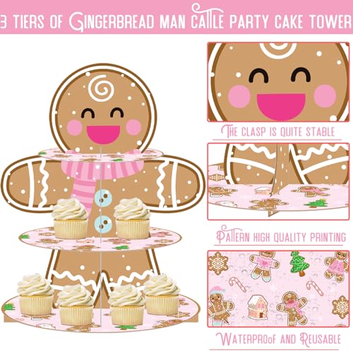 Gingerbread Man Cupcake Stand Christmas Party Dessert Tower - 3 Tiers