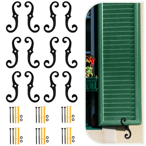 6.5-Inch Iron Shutter Dogs, S-Shaped Exterior Shutter Tiebacks, 6 Pack