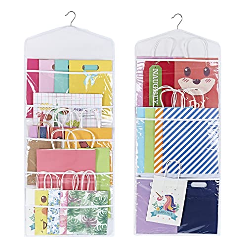 Hanging Double-Sided Gift Bag Storage Organizer with Pockets White