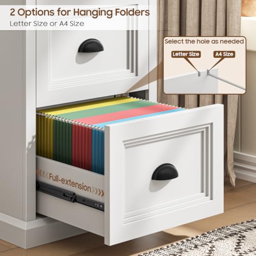 2-Drawer Farmhouse File Cabinet, White Wooden Under Desk Printer Stand