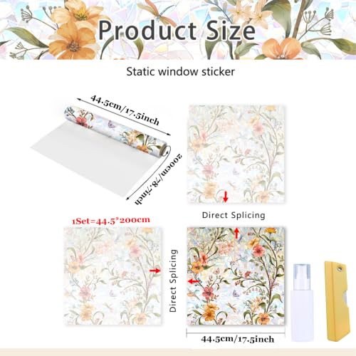 Stained Glass Window Film - 17.5" x 78.7" Privacy Cling, UV Blocking