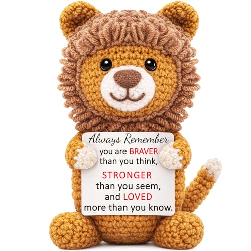 Emotional Support Crochet Lion Gift, Handmade Inspirational Desk Decor