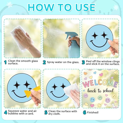 6 Sheets Pastel Smile Face Window Clings for Classroom Decor