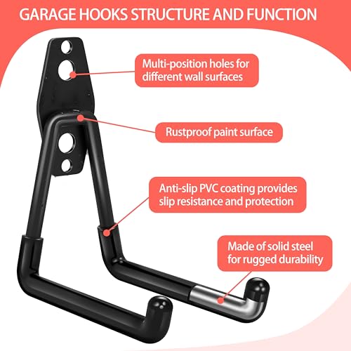 18-Pack Heavy Duty Garage Hooks - Anti-Slip Wall Mount Storage Hooks