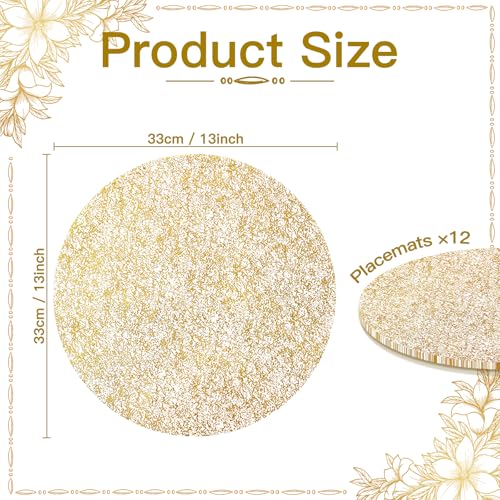 Soleebee 12 Pack Gold Placemats 13 Inch Round Disposable Table Mats - Textured Mesh Charger Doilies for Wedding Party