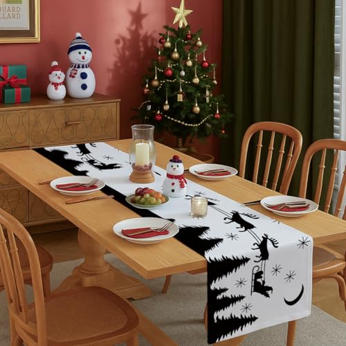 Sldpngo Elk Christmas Table Runner Winter Holiday Home Decor