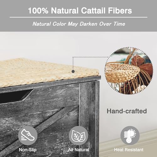 43-Inch Lift-Top Storage Chest Bench with Wicker Cushion and Safety Hinges