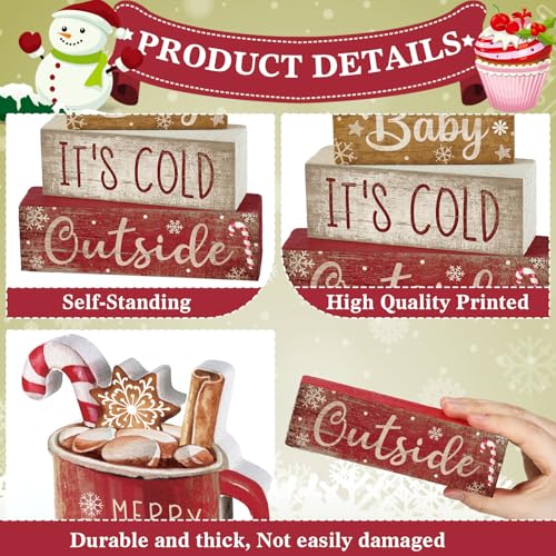 Moucuny Christmas Hot Cocoa Wood Sign & Book Decor Set - Indoor Holiday Tabletop Decorations