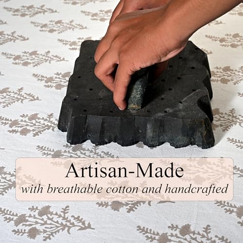 Ridhi Quiet Earth 140x72 Inch Hand Block Print Rectangle Tablecloth - Elegant Cotton Decor