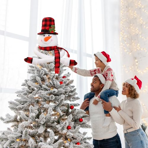 Plush Snowman Christmas Tree Topper - Buffalo Plaid Treetop Hugger