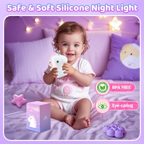 Unicorn LED Night Light for Kids, Soft Silicone Touch Dimmable Lamp