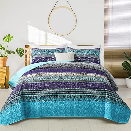Boho King Quilt Bedding Set - 3-Piece All-Season Microfiber Coverlet Set
