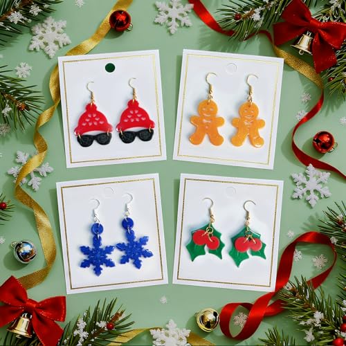 ZQYSING 68 Pcs Christmas Resin Earring Molds Kit with Hooks & Rings – Includes Snowflake, Gingerbread, Bell, Tree