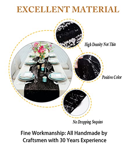 Black 14x108in Sequin Table Runner - Sparkly Wedding / Halloween Decor (Variation: Black) ShiDianYi