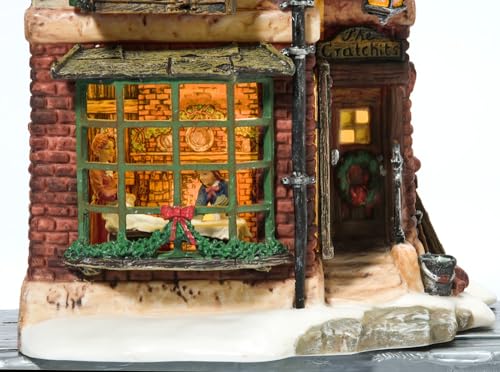 Dickens' Christmas Carol Cratchits Corner Lit Porcelain Village Building, 9.65"