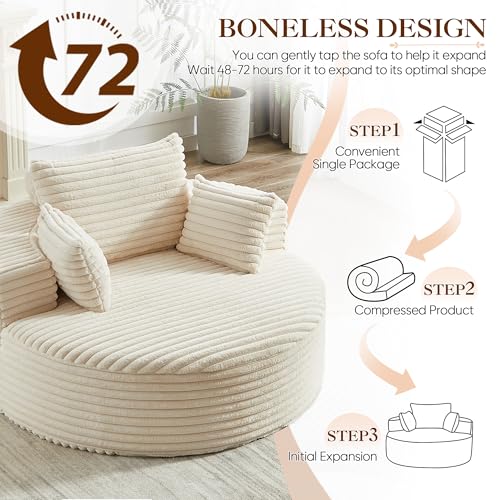 Oversized Round Corduroy Lounge Chair - 55-Inch Deep Seat Floor Sofa
