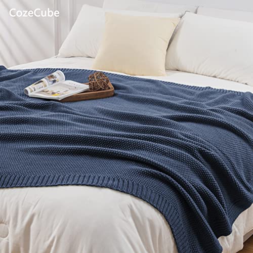 Dusty Blue Seed Stitch Throw Blanket, 50x60 Inch Soft Knit Blanket