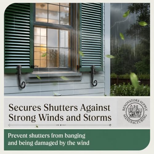 5.5-Inch Wrought Iron Shutter Dogs - Black Rat Tail Design (Pack of 2)