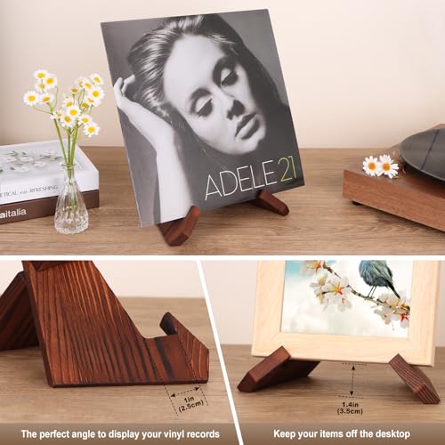 Now Playing Vinyl Record Stand, Rustic Wood Display Holder for Albums