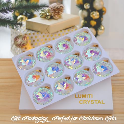 12 Pack Mini Crystal Glass Christmas Ornaments - 1.18" Prism Tree Decor