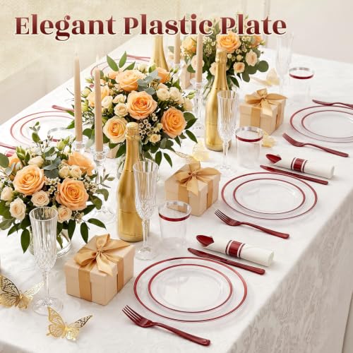 Cheerserve Red Plastic Dinnerware Set 175pcs for 25 Guests - Clear & Elegant