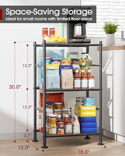 3 Tier Metal Storage Shelves Organizer, 18" x 12" x 30" Black Garage Shelf