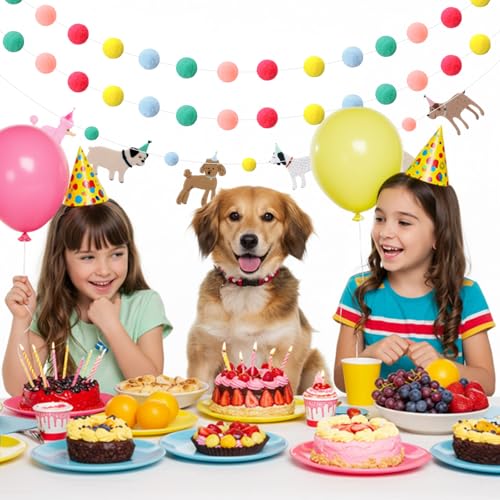 3-Piece Dog Felt Ball Garland - Colorful Pom Pom Banner for Party Decor