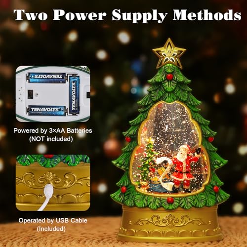 Lewondr Christmas Snow Globe Tree with Santa Music Water Lantern - Xmas Tree Variation
