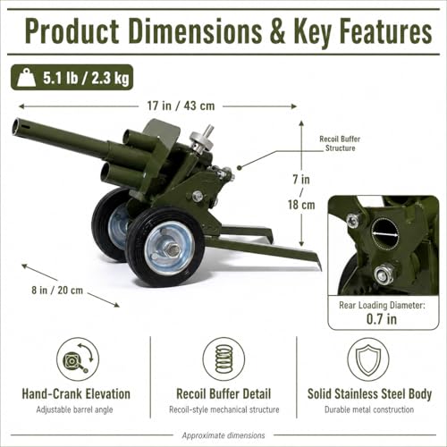 17-Inch Stainless Steel Mini Cannon Model with Adjustable Angle
