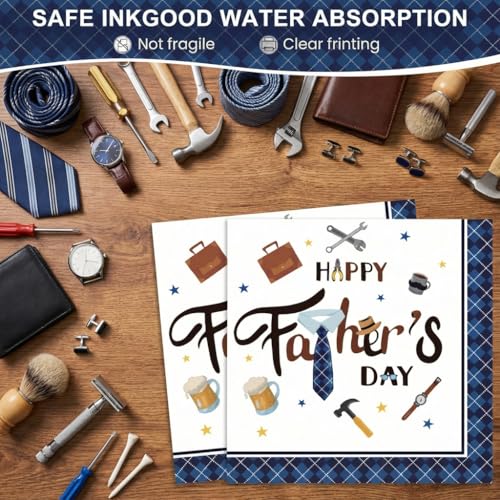 Father's Day Paper Plates and Napkins Set - Blue Plaid Theme, 50 pcs