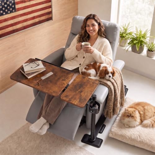Adjustable Swivel Side Table for Recliner, Tilting Laptop Desk