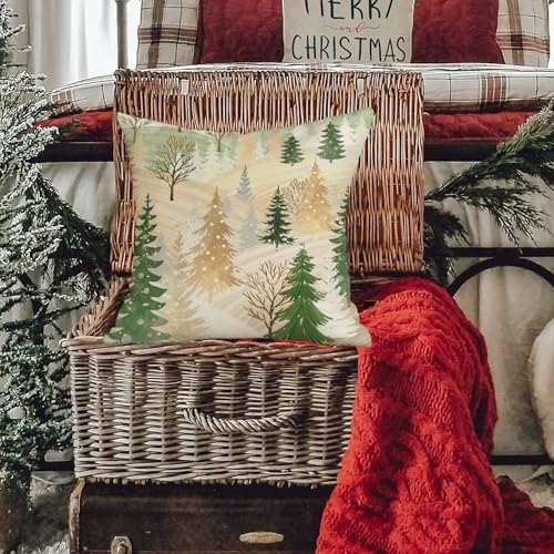 RABUSOFA Green 18x18 Inch Christmas Tree Decorative Pillow Cover - Holiday Farmhouse Decor