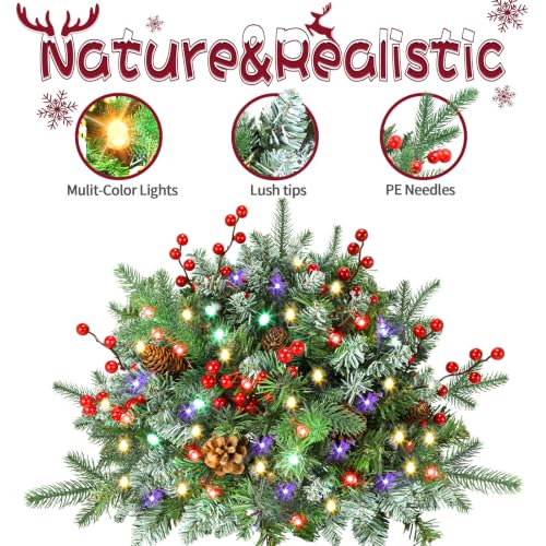 ENVEN Prelit Outdoor Christmas Urn Filler with 70 Multicolor LEDs - Outdoor Pathway & Porch Tree (2-pack) with Timer