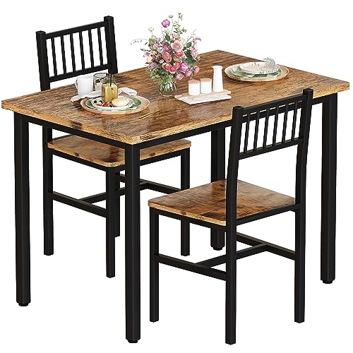 3-Piece Small Dining Table Set for 2, Compact Wooden Kitchen Table & Chairs