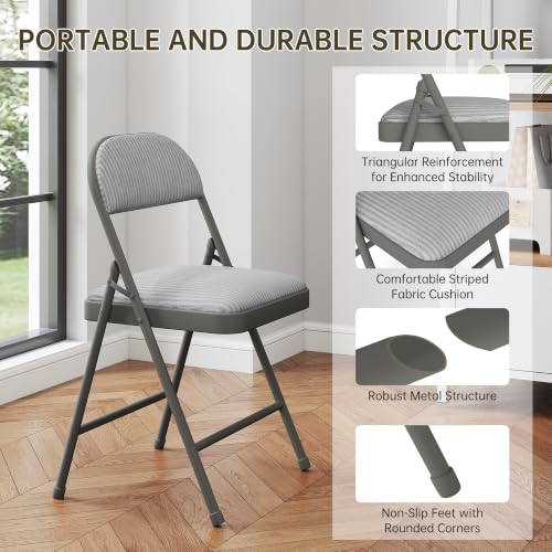 4-Pack Padded Folding Chairs, Fabric Dining Chairs with Metal Frame
