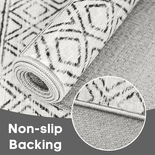 2x3 Moroccan Entryway Rug, Washable Grey Small Area Rug with Non-Slip Backing