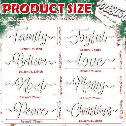 Suzile 24 Pcs Christmas Wooden Letter Signs White – 8 Styles Place Card Wood Cutouts