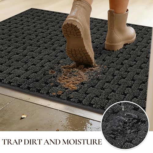 Large Indoor Door Mat 32"x48" - Non-Slip Absorbent Entryway Rug, Dark Grey