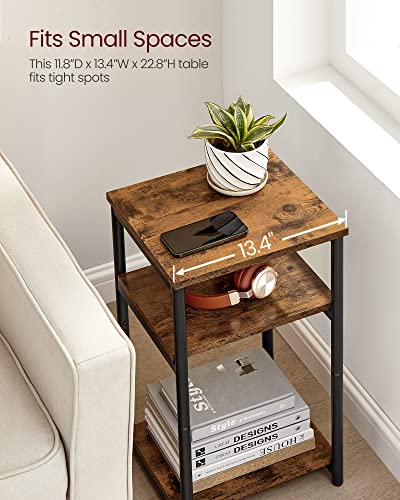 3-Tier Small Side Table with Steel Frame - Rustic End Table Nightstand