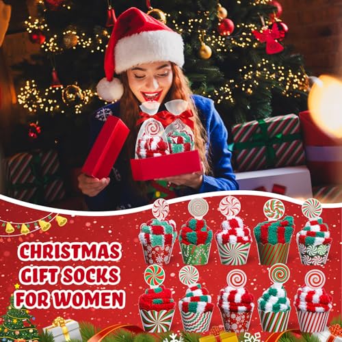 Christmas Cupcake Socks for Women 50-Pair Set Candy Cane Red Green Variation