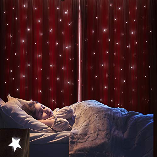 Pink Blackout Curtains with Star Cutouts, 63-Inch Double Layer Nursery Drapes