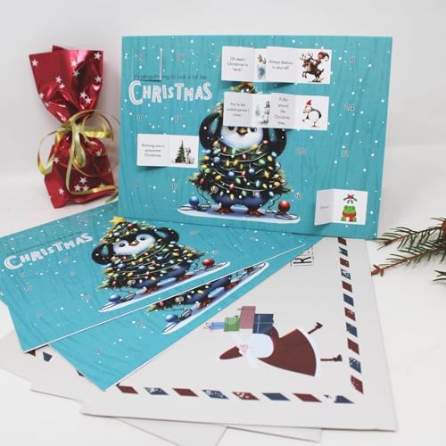 Set of 3 Christmas Advent Calendar Greeting Cards with Envelopes, 24 Daily Surprises