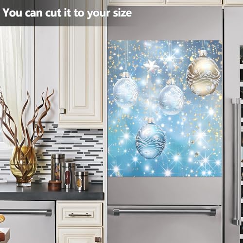 Large Christmas Ball Dishwasher Magnet Cover Panel Blue Gold 23x26in - Holiday Kitchen Decor