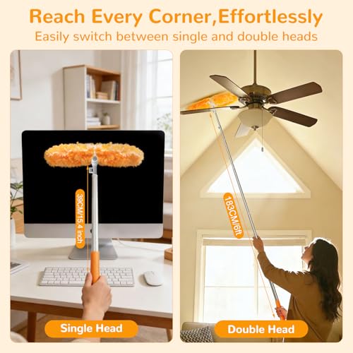 6ft Extendable Microfiber Duster Pole Kit with 50 Refills for High Ceilings
