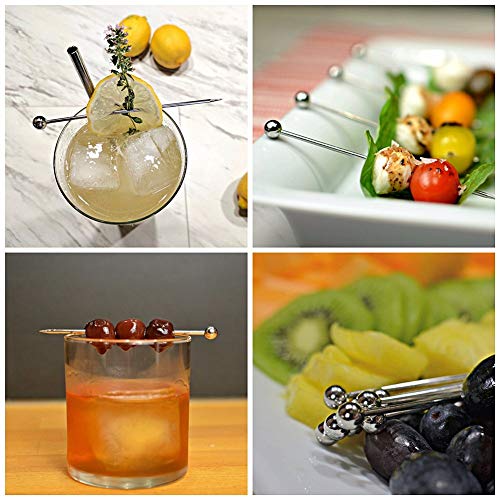 Silver Round Bead Stainless Steel Cocktail Picks 50 Pieces - 4.3 Inch Bar Utensils
